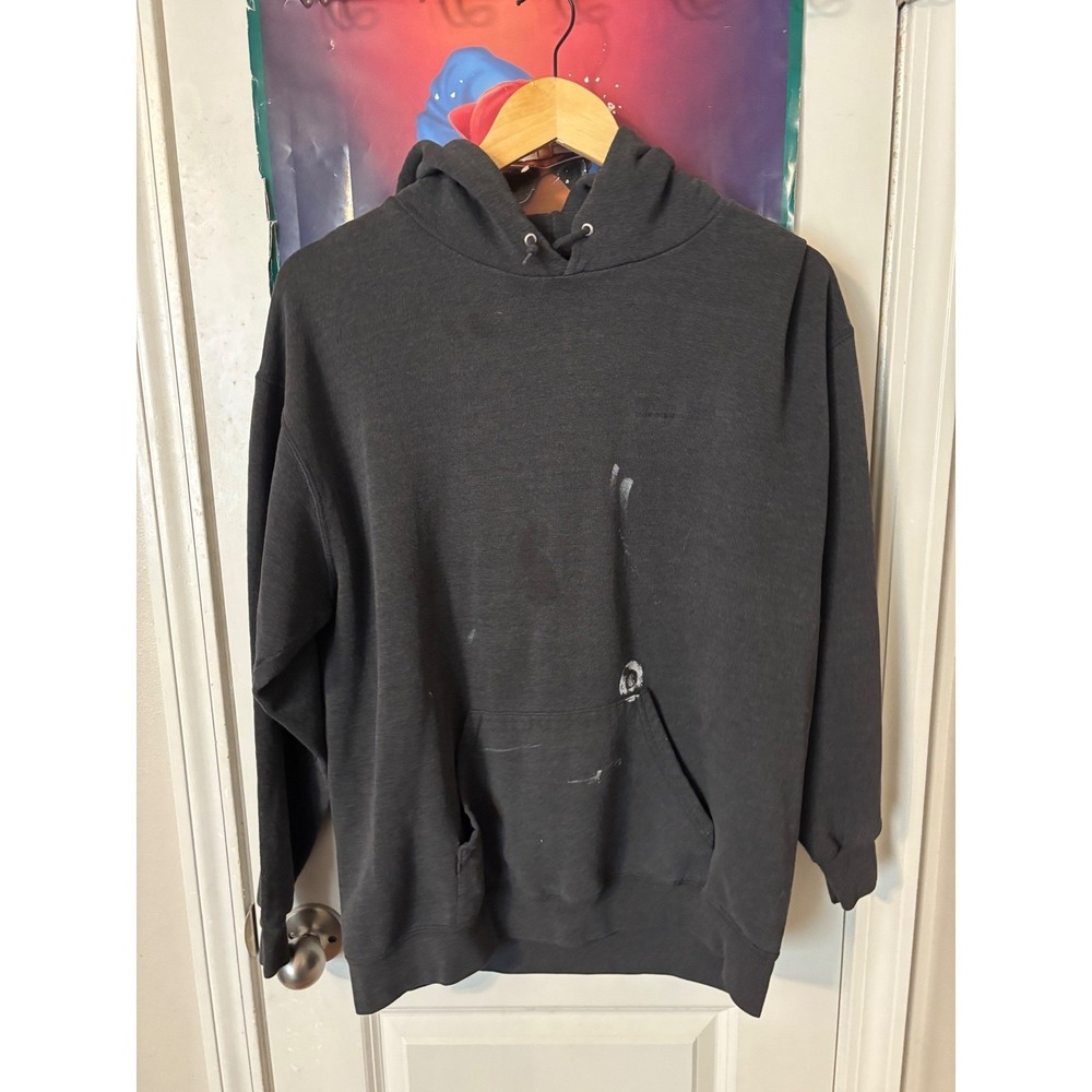 Lee Authentic Apparel Heavyweight Hoodie Mens Large Black Distressed Paint Work